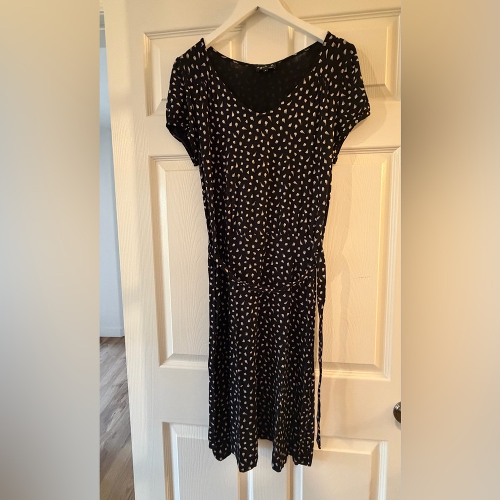 Agnes B. Black Midi Dress with White Teardrop Print